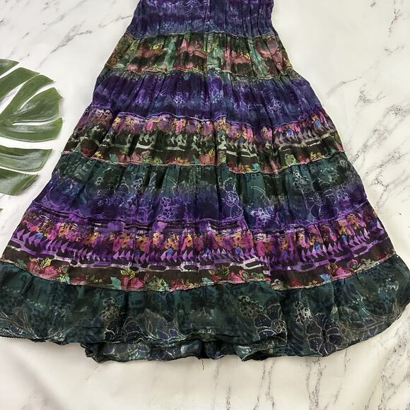 Kaaku Womens Vintage 90s Boho Festival Midi Dress Size M Purple Green Tie Dye - Picture 4 of 12